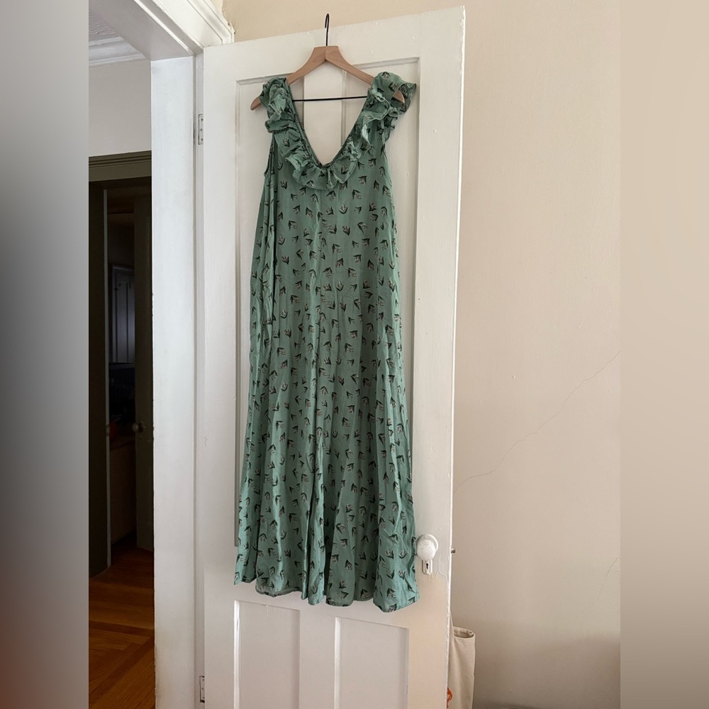 Bucket List Green Floral Sleeveless Jumpsuit, L